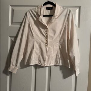 Karen Kane Cream Button-Front Tailored Blouse